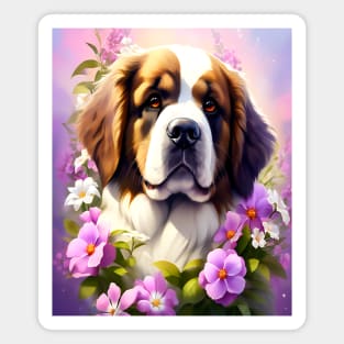 Saint Bernard Dog Surrounded by Beautiful Spring Flowers Magnet